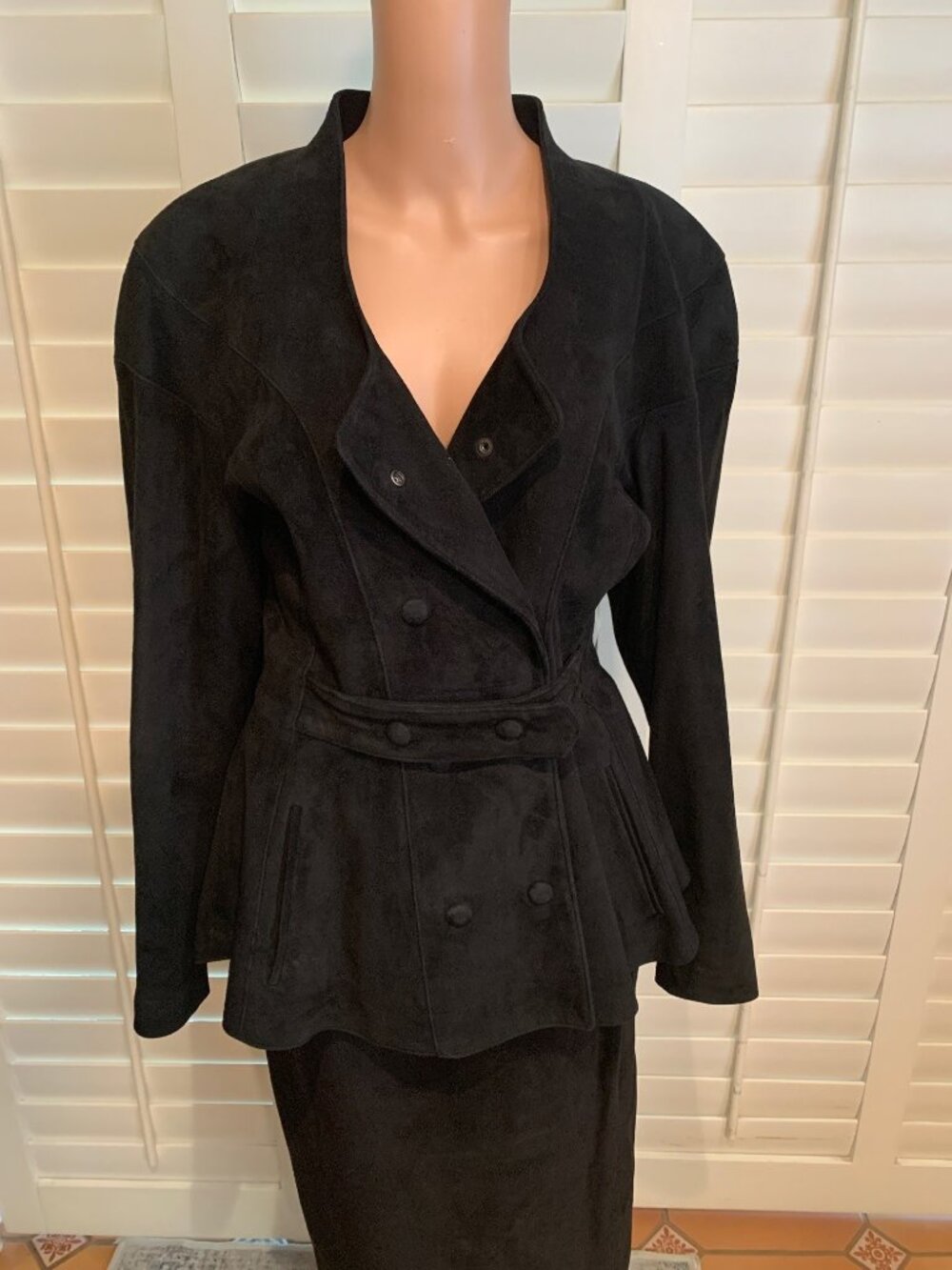 Vintage Jean-Claude Jitrois Women's Black Suede suit with skirt